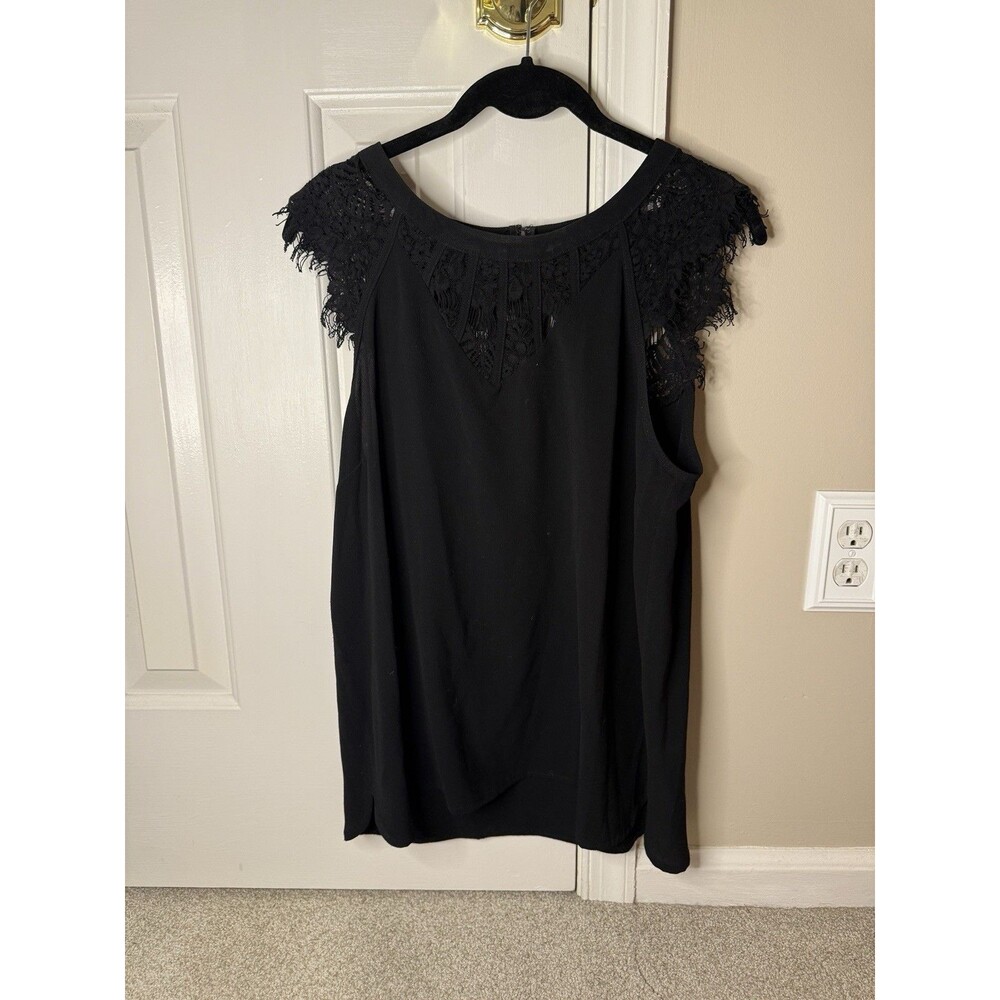 Brixton Ivy Black Lace Shoulder Sleeveless Blouse Women’s Size M Elegant Top